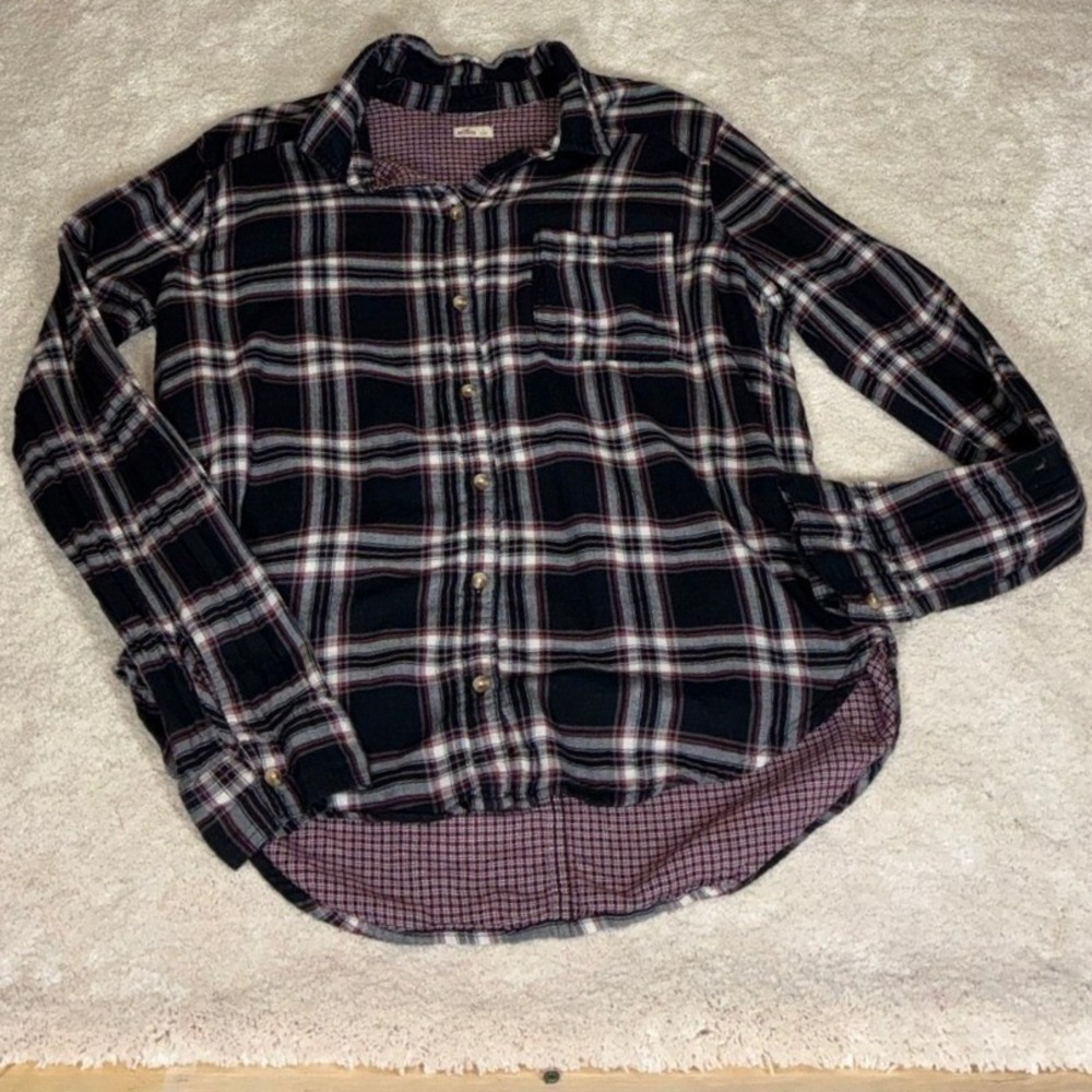 Hollister Black Plaid Button Down - L- Long Sleeve Cotton Flannel Casual Grunge